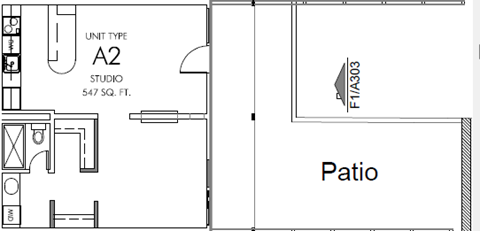 Floor plan for 1 bed, 1 bath, 547 sqft